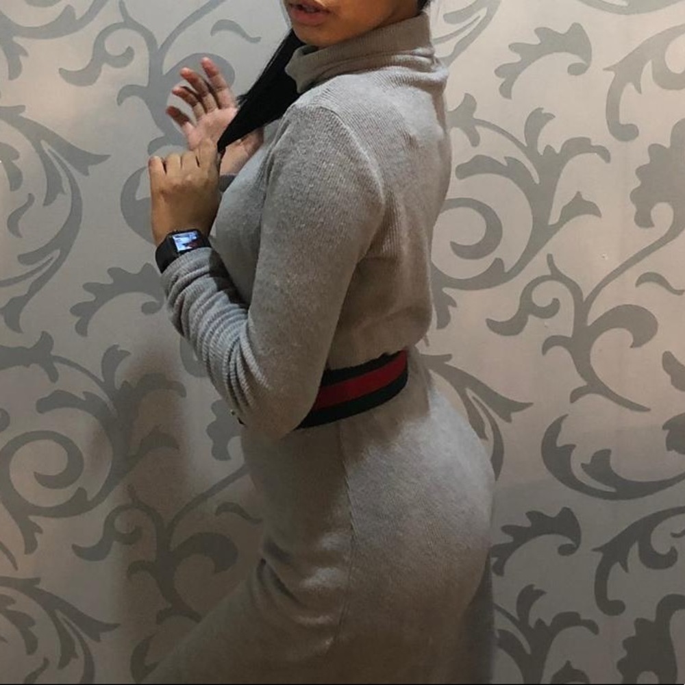Grey Turtle Neck Long Sleeve Dress - Picture 2 of 3